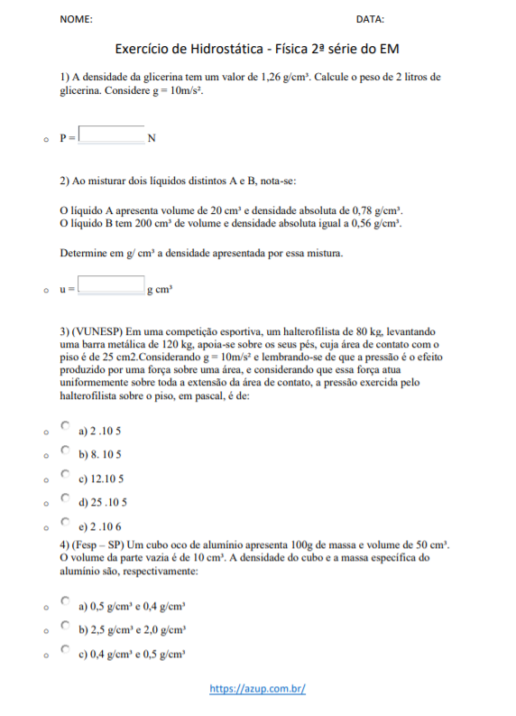 Exercícios de Física 2ª série