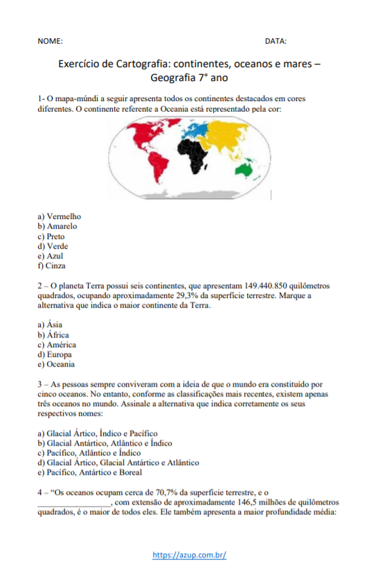 Exercícios de Geografia 7º ano