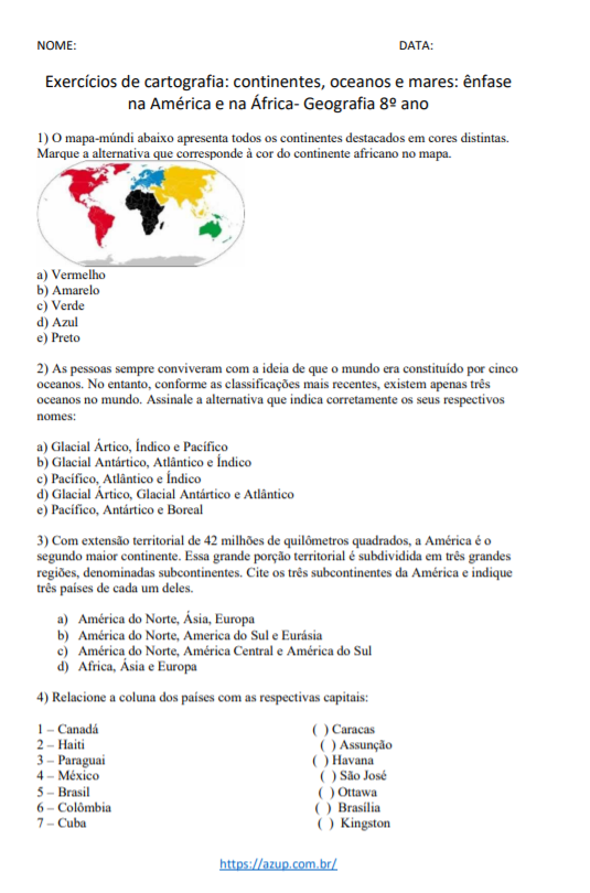 Exercícios de Geografia 8º ano