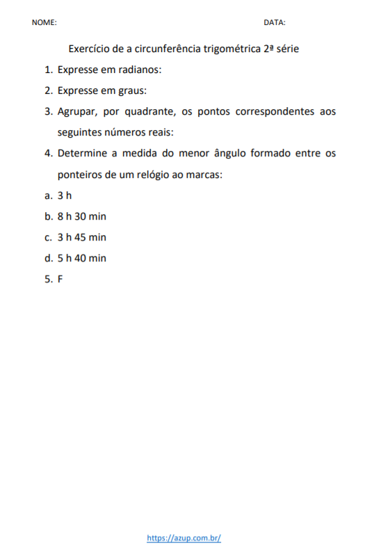 Exercícios de Matemática 2ª série