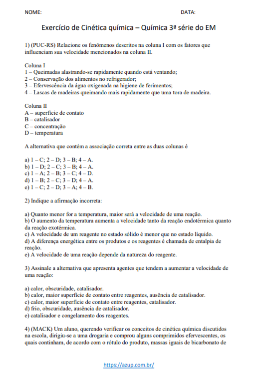 Exercícios de Química 3ª série